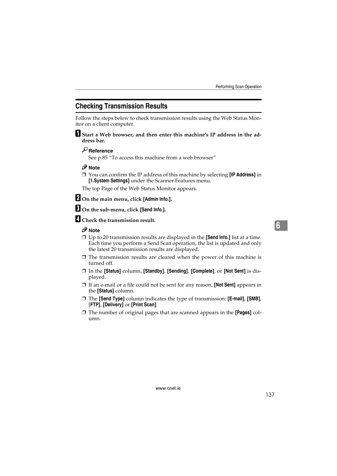 CNET Printer/Fax/Scanner/Copier appendix Checking Transmission Results, 137 