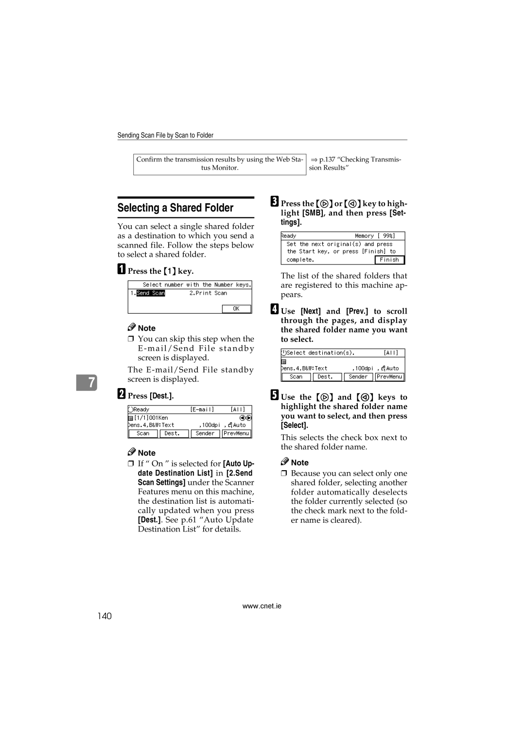 CNET Printer/Fax/Scanner/Copier appendix Selecting a Shared Folder, 140 