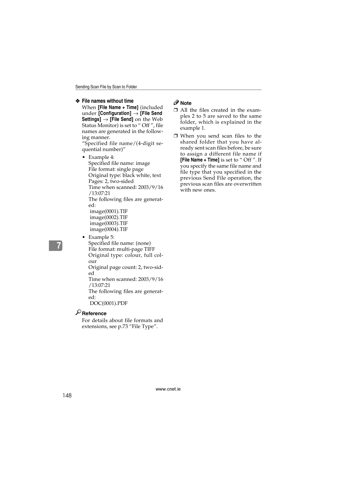 CNET Printer/Fax/Scanner/Copier appendix File names without time, 148 