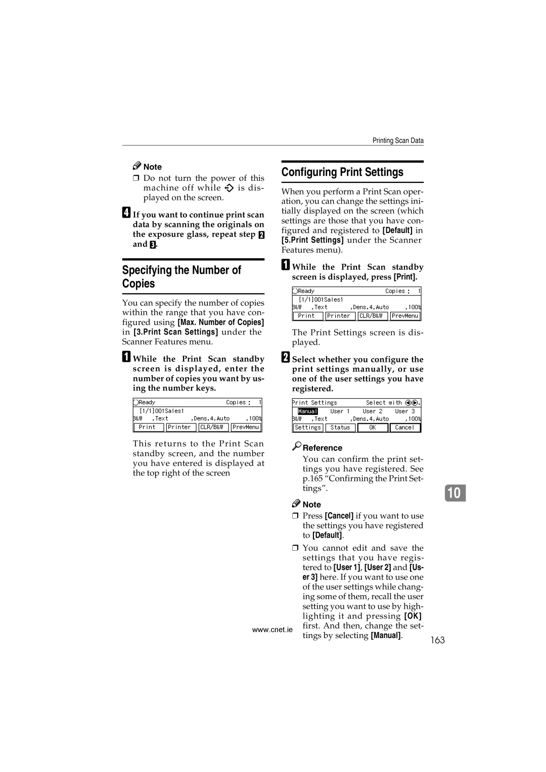 CNET Printer/Fax/Scanner/Copier appendix Specifying the Number of Copies Configuring Print Settings, 163 