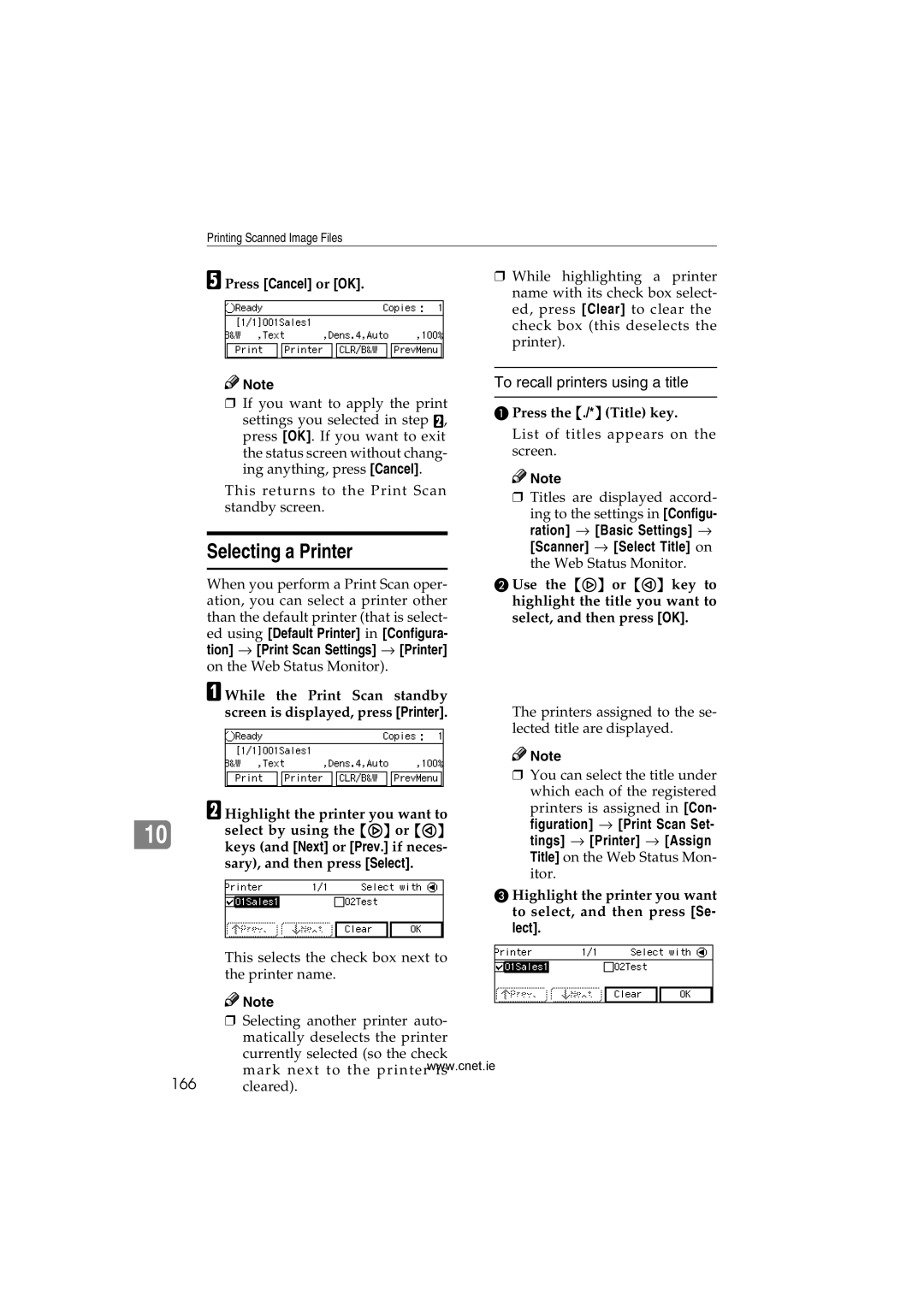 CNET Printer/Fax/Scanner/Copier appendix Selecting a Printer, To recall printers using a title 