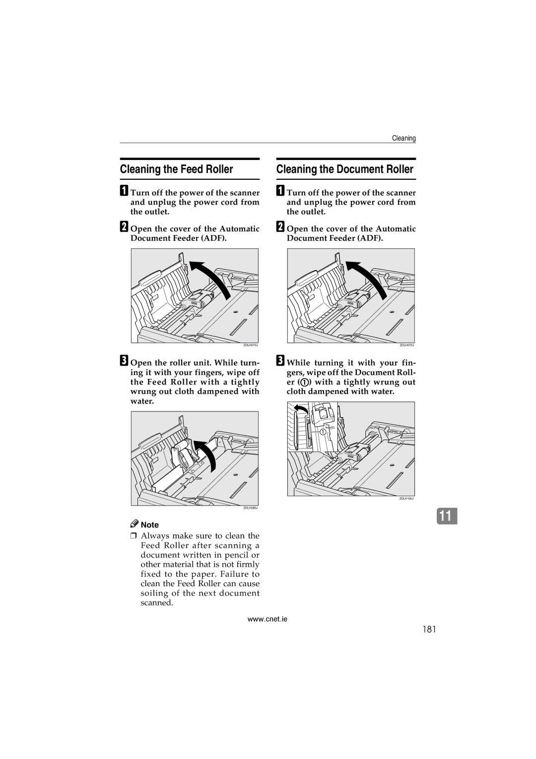 CNET Printer/Fax/Scanner/Copier appendix Cleaning the Feed Roller, Cleaning the Document Roller, 181 