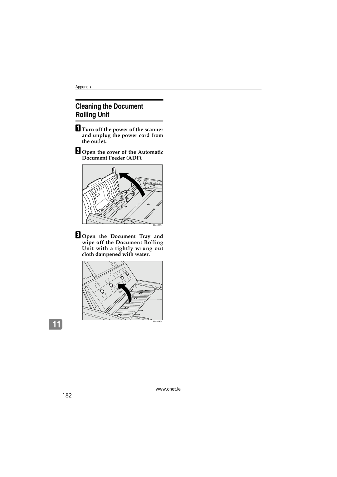 CNET Printer/Fax/Scanner/Copier appendix Cleaning the Document Rolling Unit, 182 