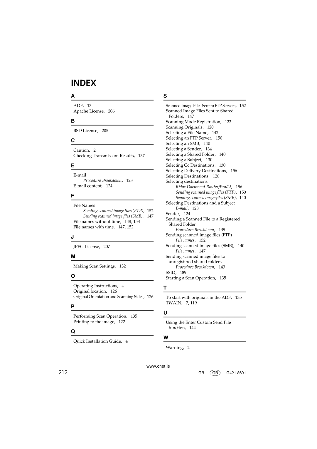 CNET Printer/Fax/Scanner/Copier appendix Index 