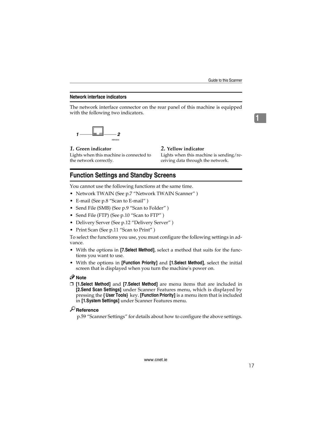 CNET Printer/Fax/Scanner/Copier appendix Function Settings and Standby Screens, Network interface indicators 