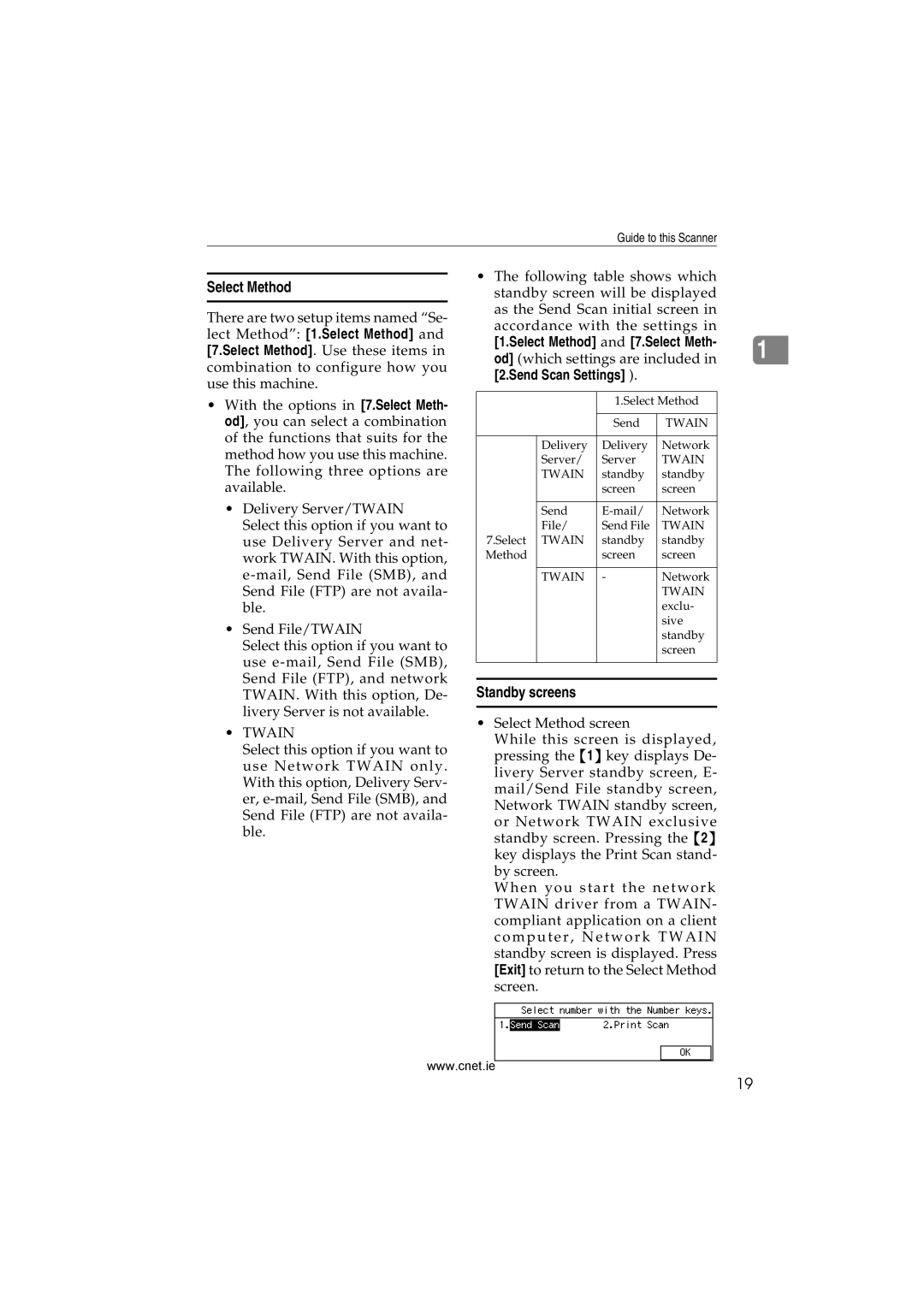 CNET Printer/Fax/Scanner/Copier appendix Select Method, Standby screens 