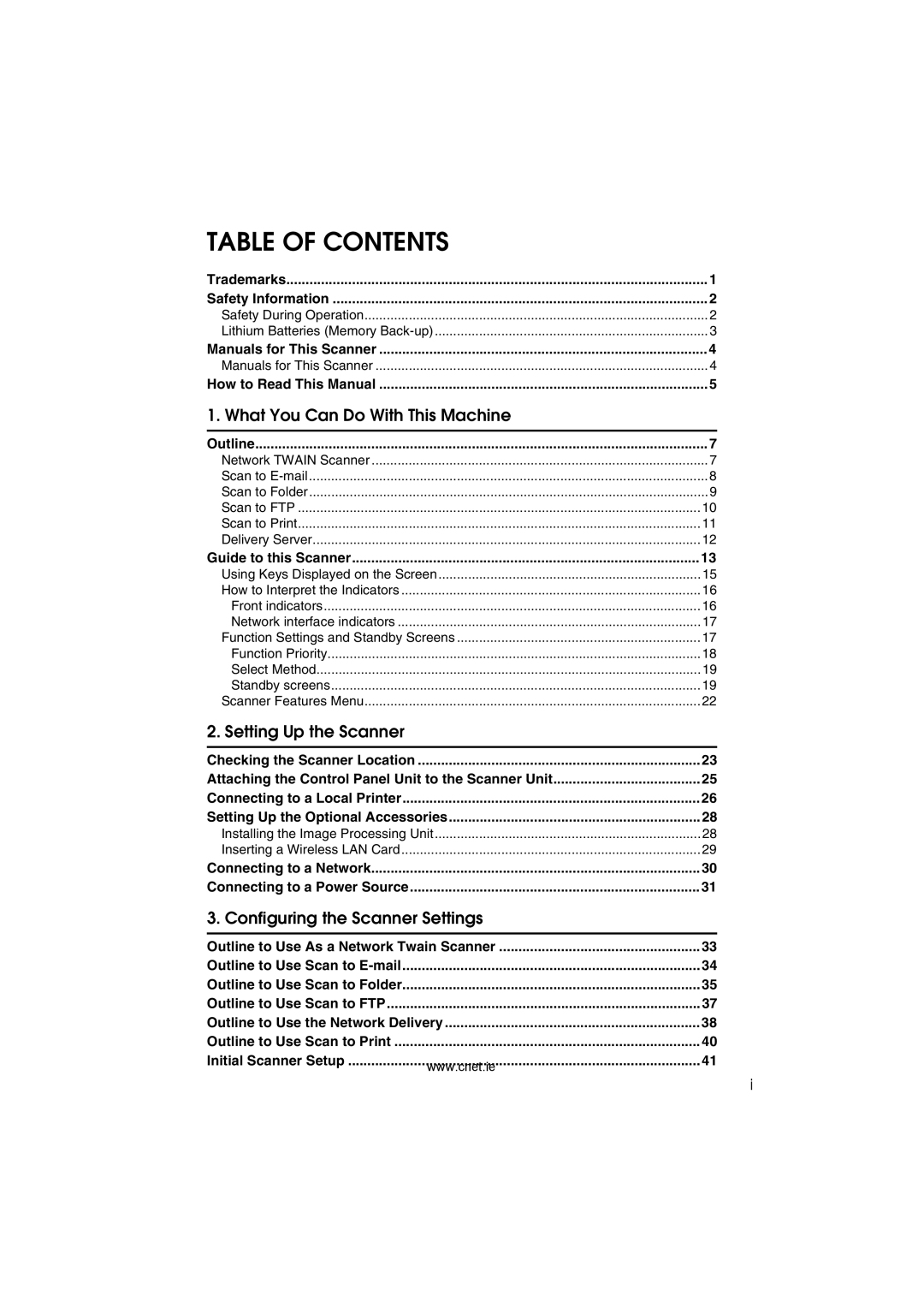 CNET Printer/Fax/Scanner/Copier appendix Table of Contents 