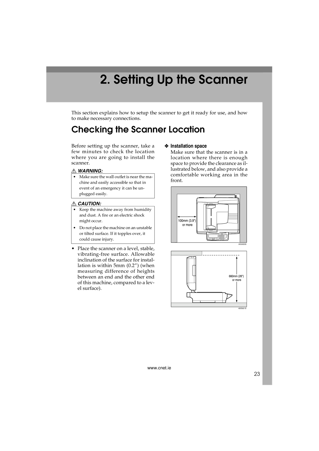 CNET Printer/Fax/Scanner/Copier appendix Checking the Scanner Location, Installation space 