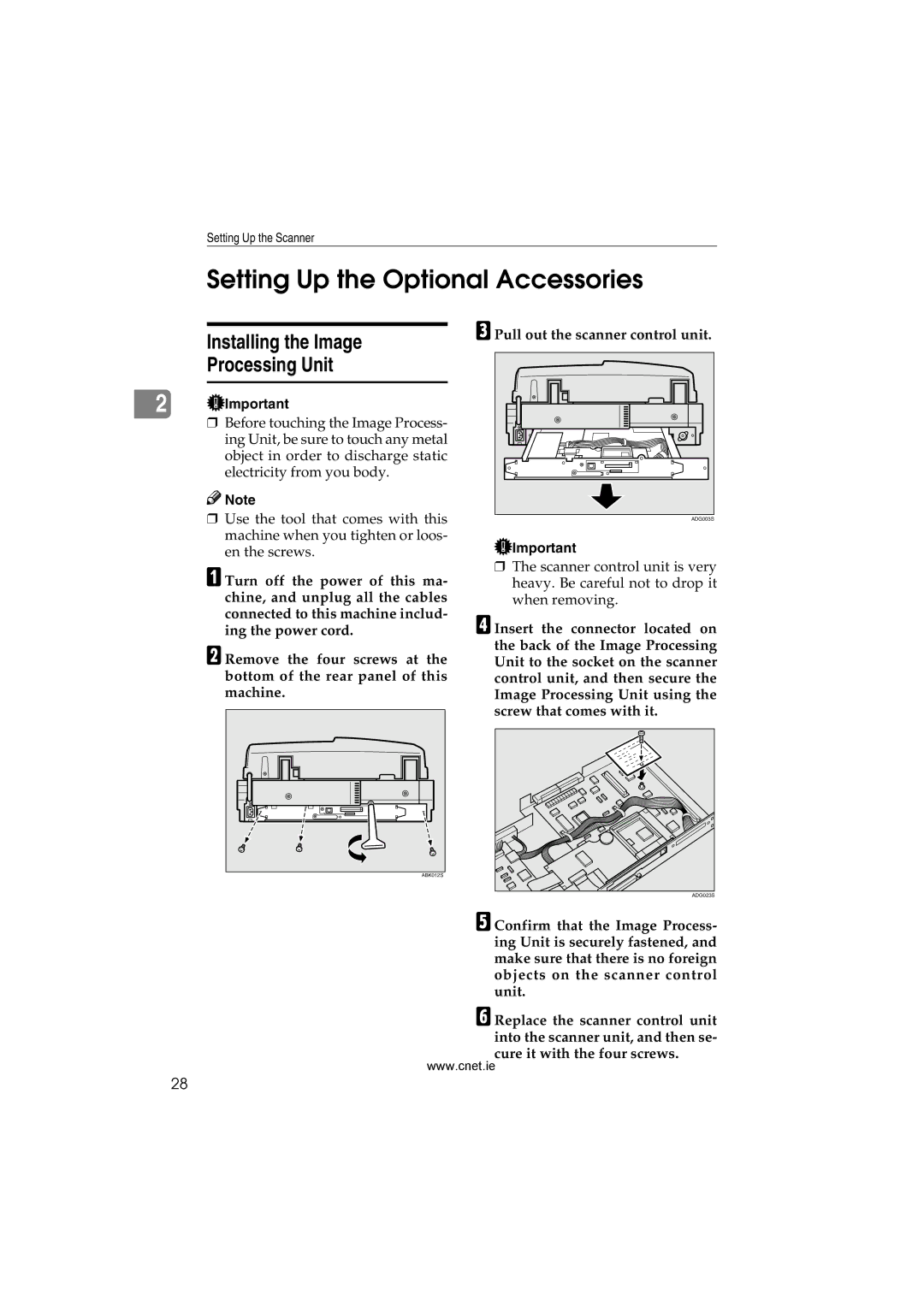 CNET Printer/Fax/Scanner/Copier appendix Setting Up the Optional Accessories, Installing the Image Processing Unit 