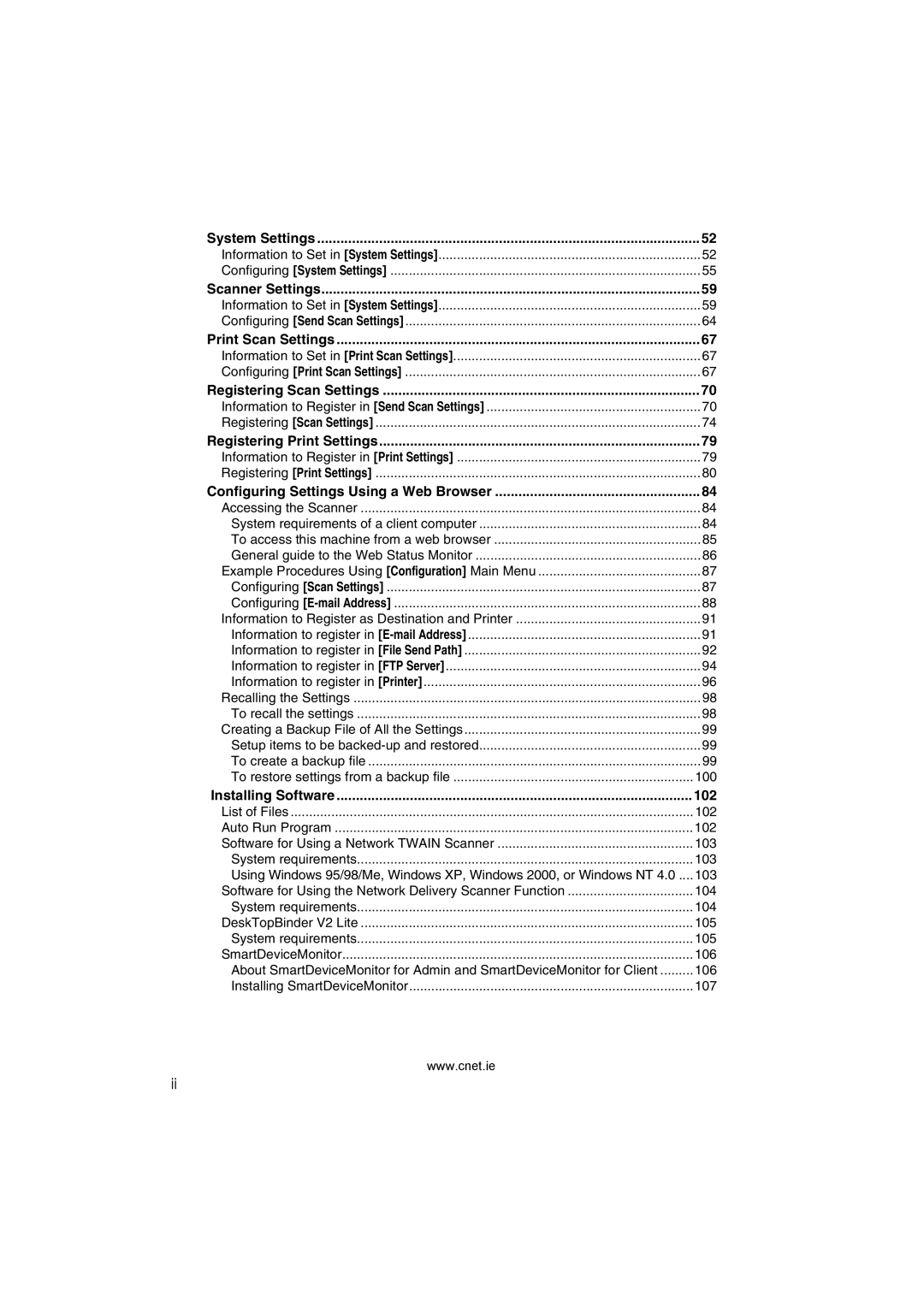 CNET Printer/Fax/Scanner/Copier appendix Installing Software 102, Configuring Settings Using a Web Browser 