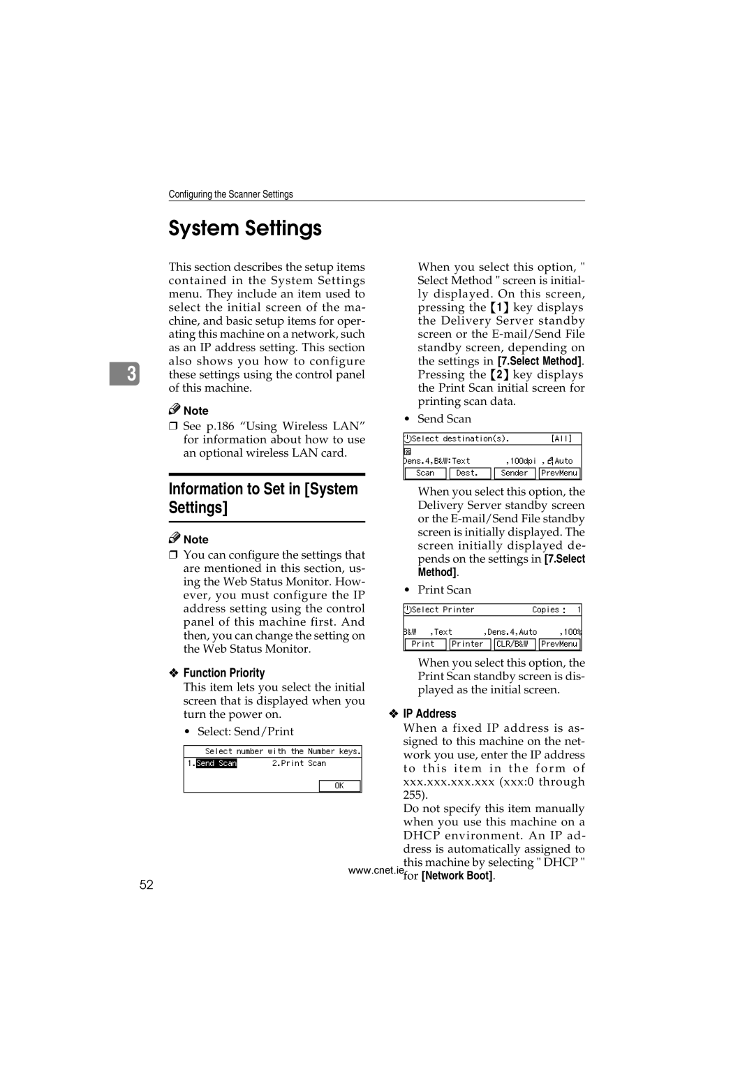 CNET Printer/Fax/Scanner/Copier appendix Information to Set in System Settings, IP Address 