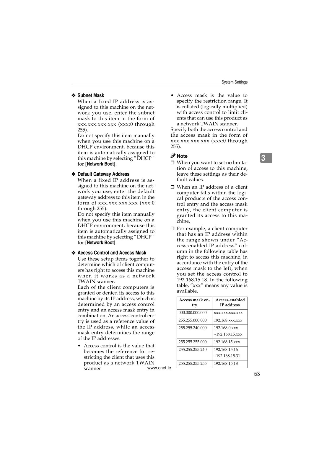 CNET Printer/Fax/Scanner/Copier appendix Subnet Mask, Default Gateway Address, For Network Boot 