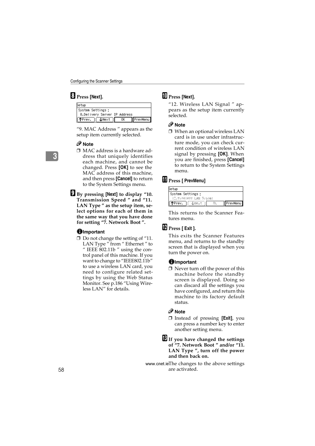 CNET Printer/Fax/Scanner/Copier appendix Press PrevMenu, Press Exit 