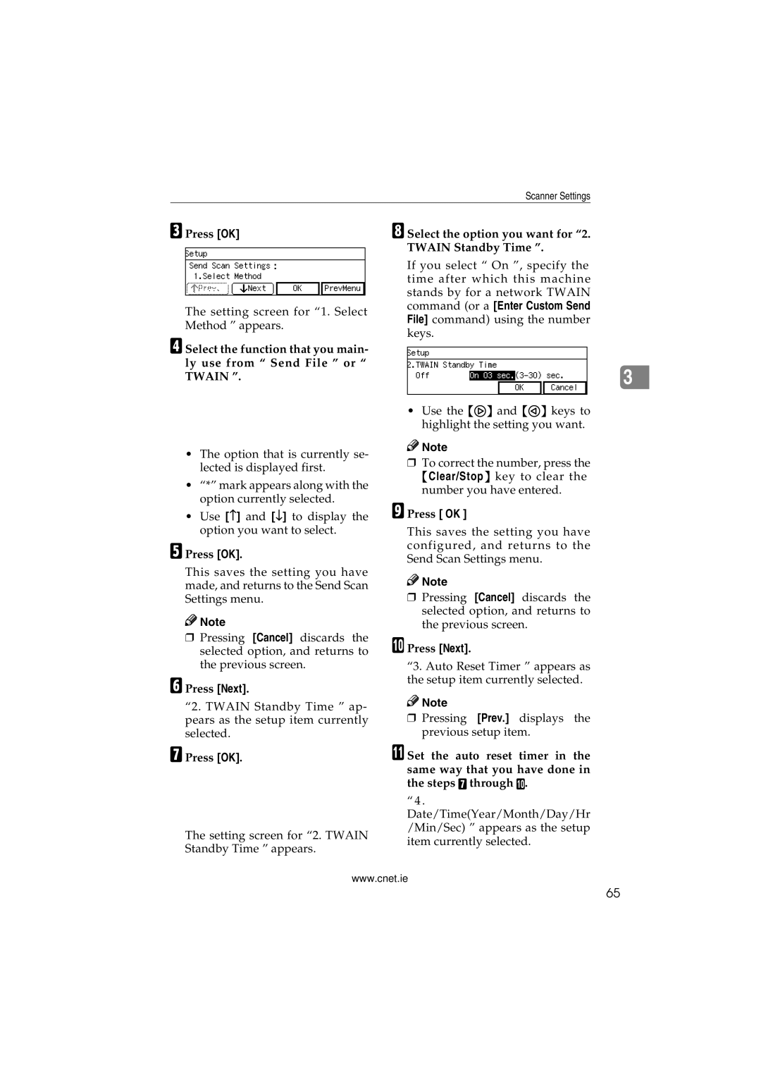 CNET Printer/Fax/Scanner/Copier appendix Press OK, Select the option you want for 2. Twain Standby Time 