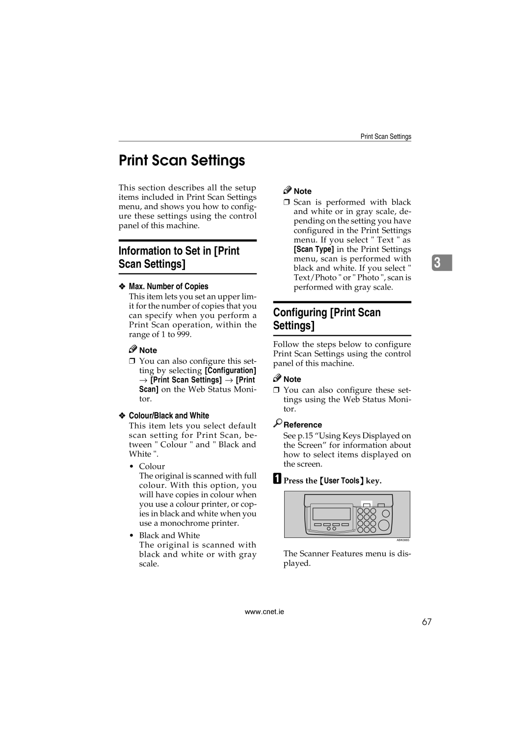 CNET Printer/Fax/Scanner/Copier appendix Information to Set in Print Scan Settings, Configuring Print Scan Settings 