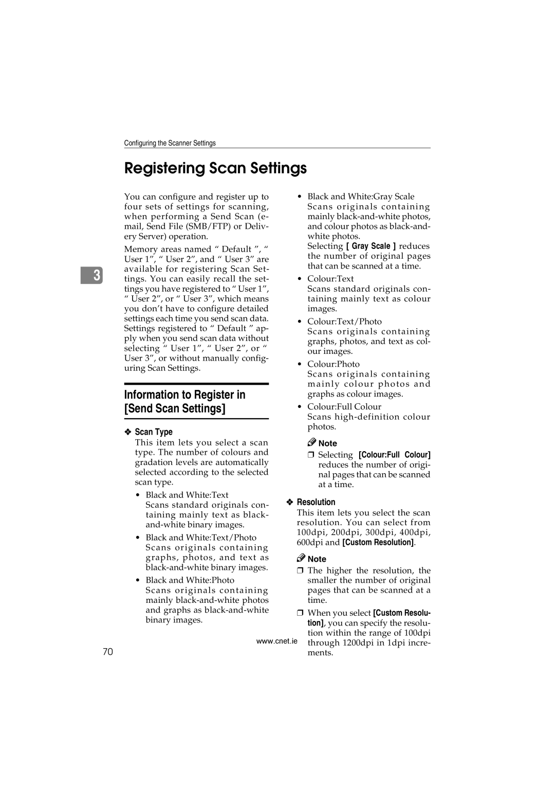 CNET Printer/Fax/Scanner/Copier appendix Registering Scan Settings, Scan Type, Selecting ColourFull Colour 