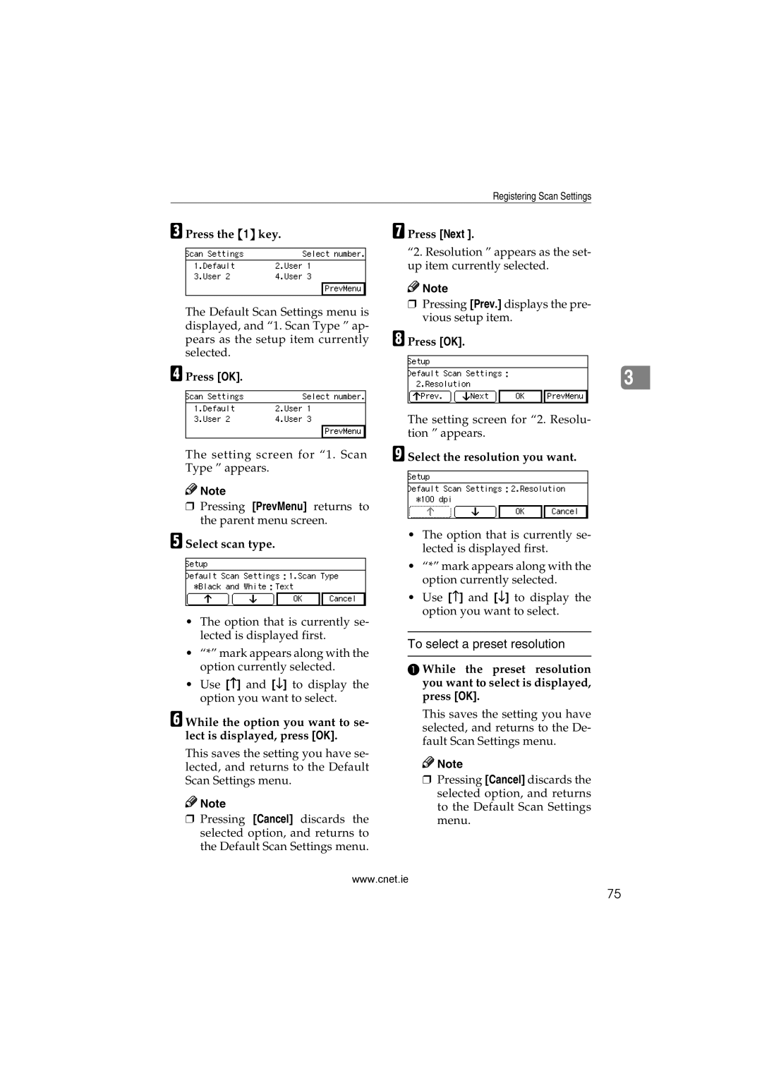 CNET Printer/Fax/Scanner/Copier appendix To select a preset resolution, Select scan type, Select the resolution you want 