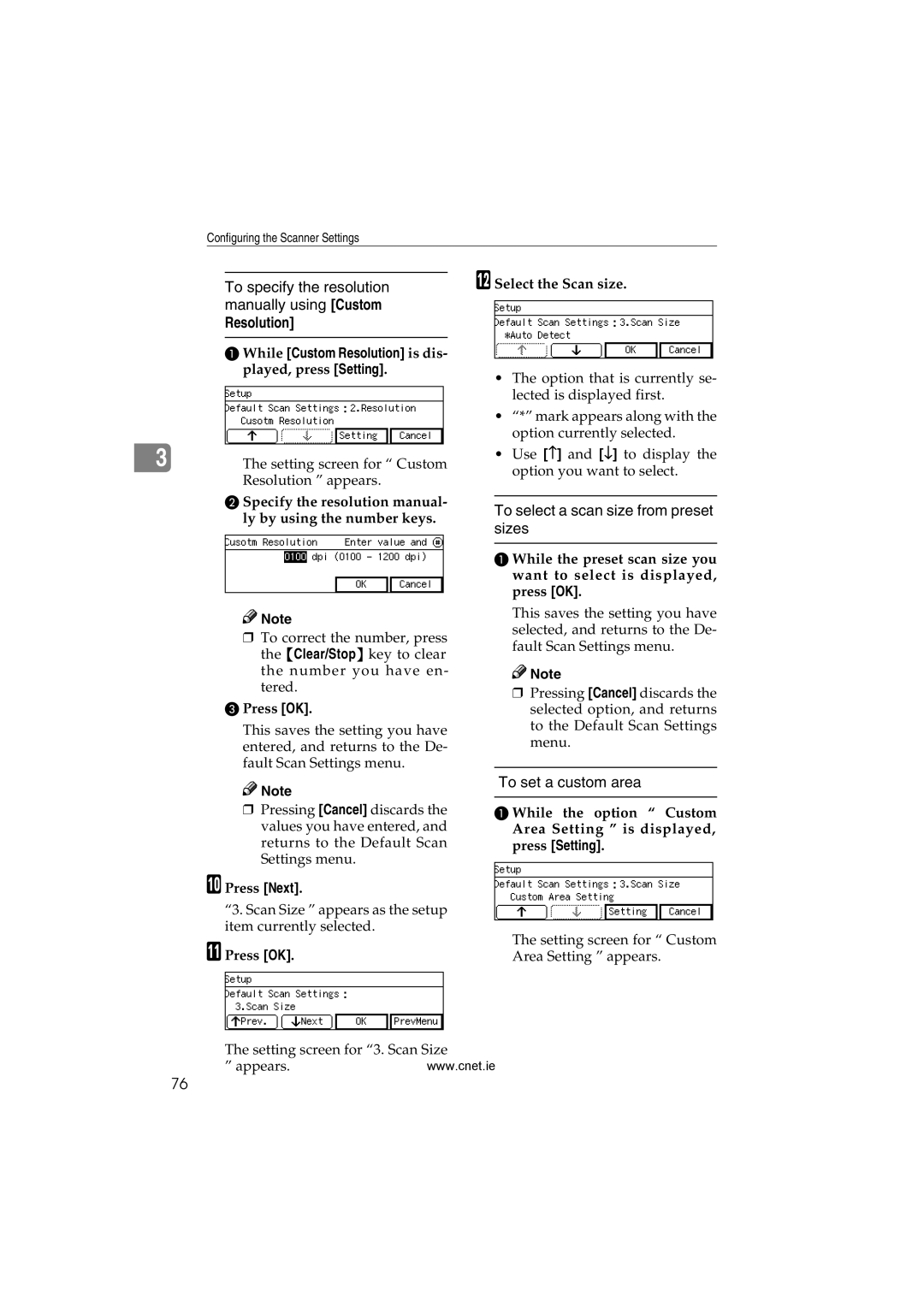 CNET Printer/Fax/Scanner/Copier appendix To specify the resolution manually using Custom, Resolution, To set a custom area 