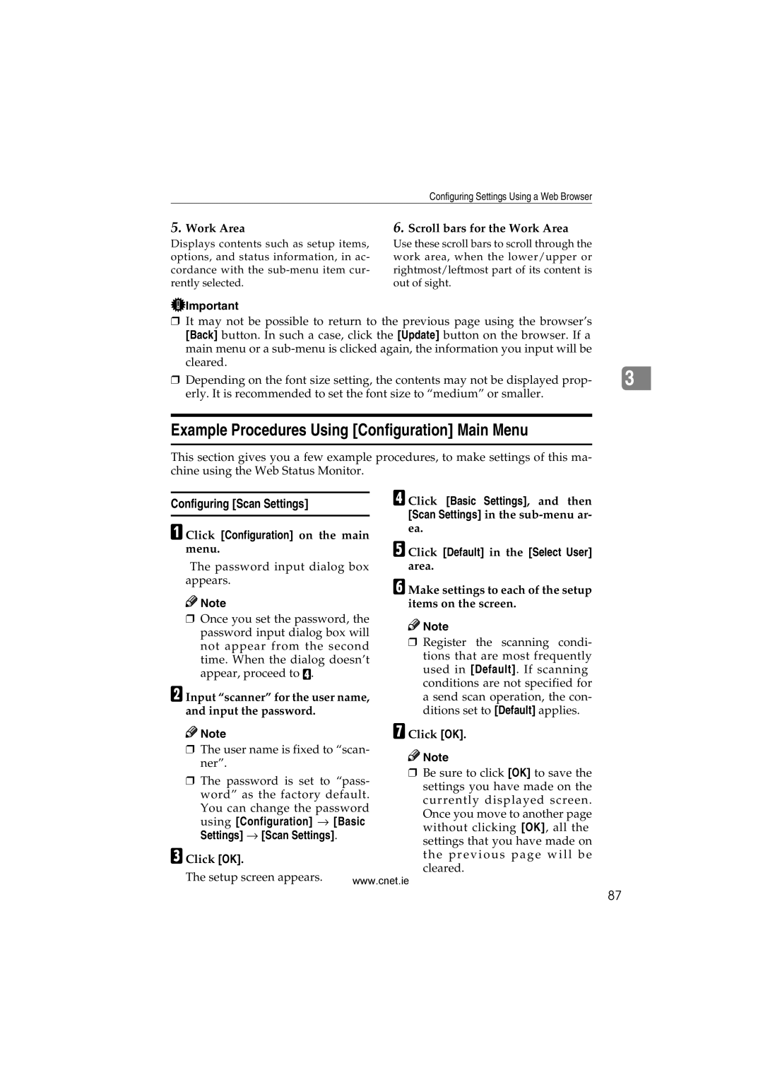 CNET Printer/Fax/Scanner/Copier appendix Example Procedures Using Configuration Main Menu, Configuring Scan Settings 