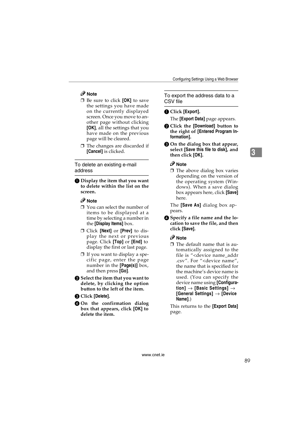 CNET Printer/Fax/Scanner/Copier appendix To delete an existing e-mail address, To export the address data to a CSV file 