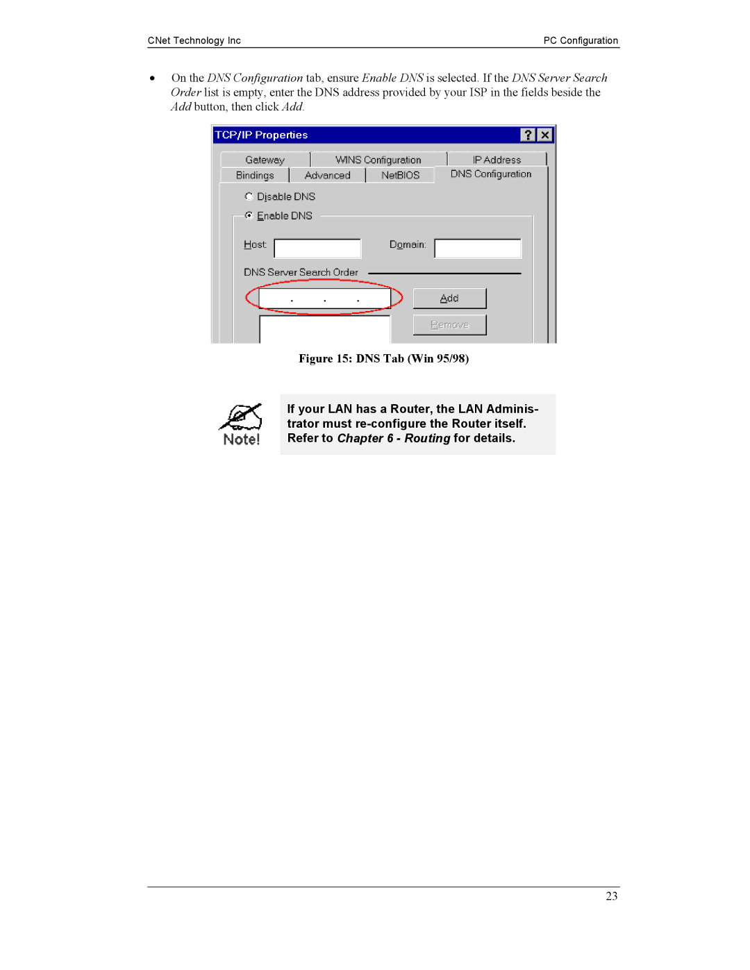 CNet Technology CNIG904S manual DNS Tab Win 95/98 