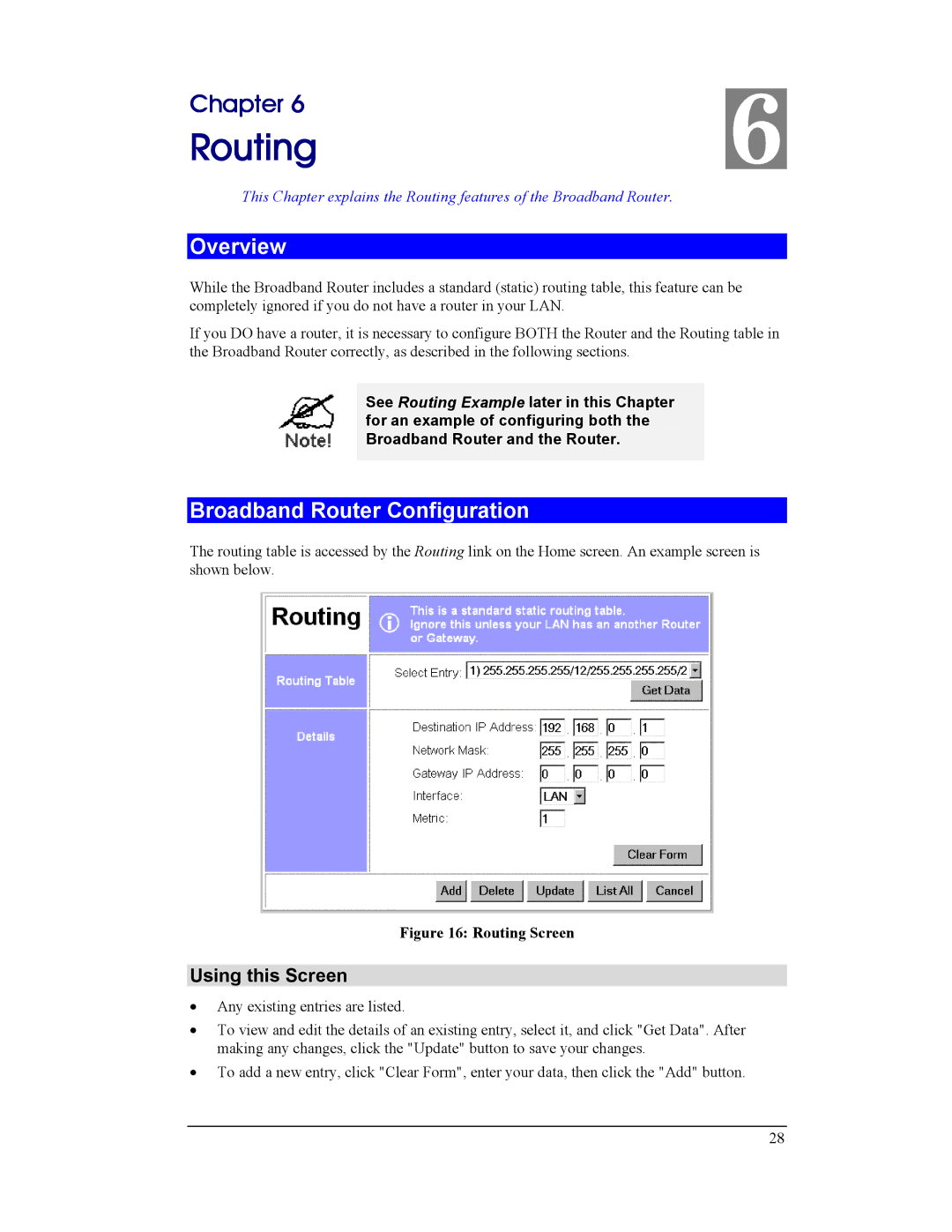 CNet Technology CNIG904S manual Routing, Broadband Router Configuration, Using this Screen 