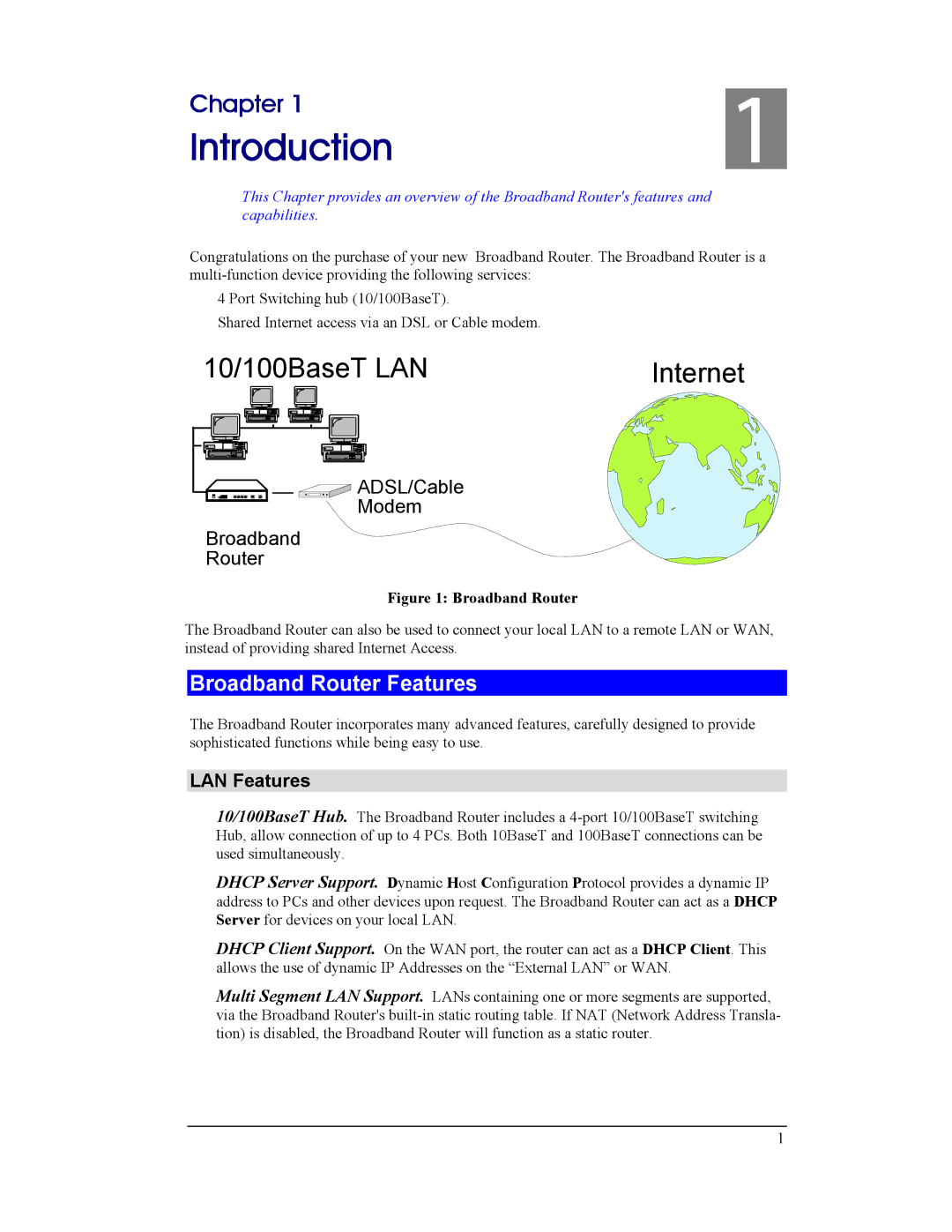 CNet Technology CNIG904S manual Introduction, Broadband Router Features, LAN Features 