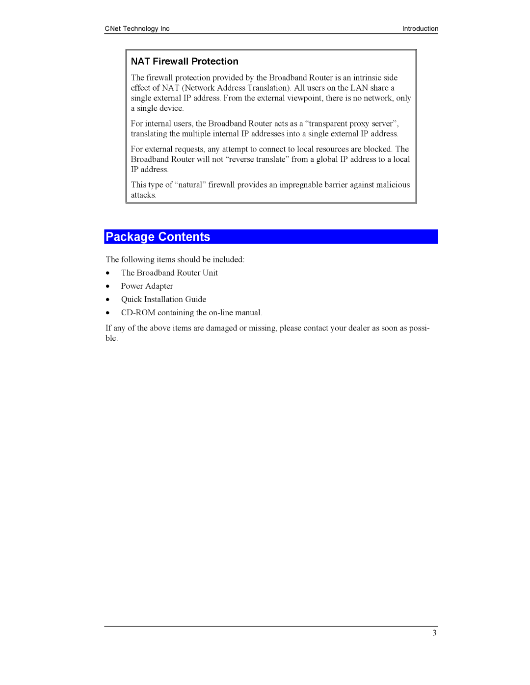 CNet Technology CNIG904S manual Package Contents 