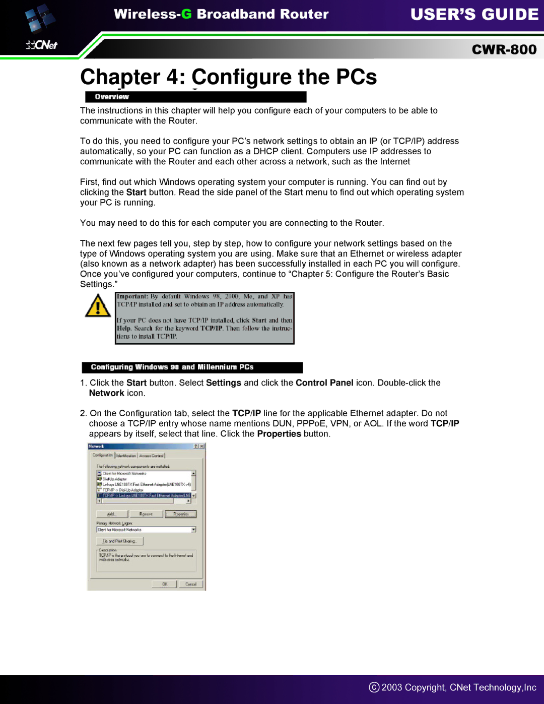 CNet Technology CWR-800 manual Configure the PCs 