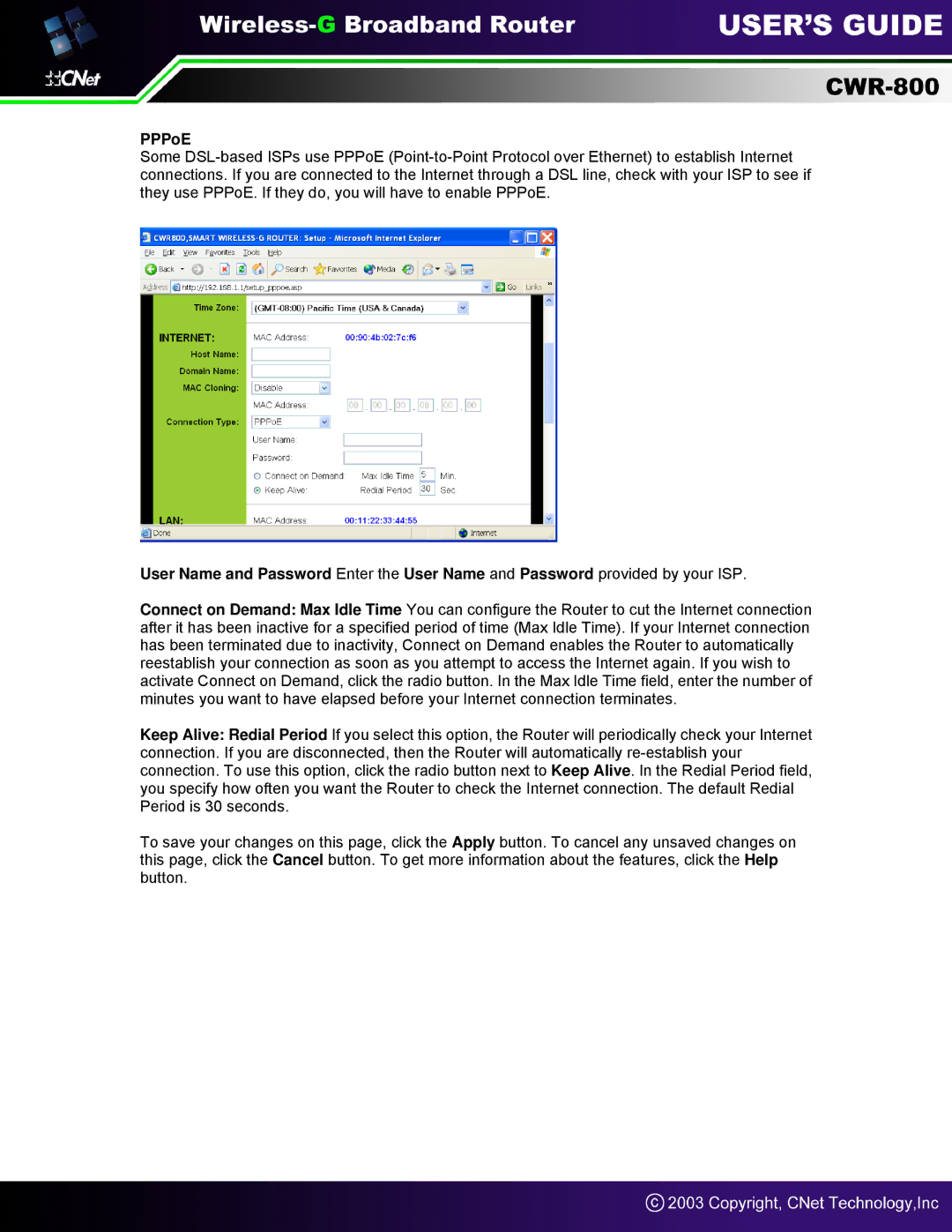 CNet Technology CWR-800 manual PPPoE 