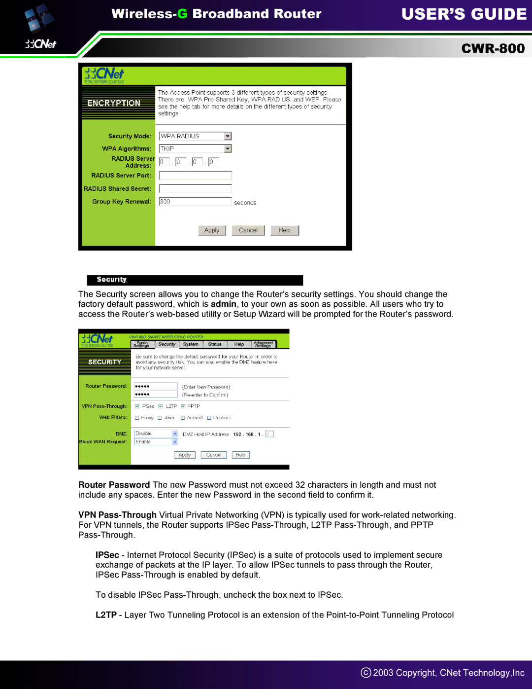 CNet Technology CWR-800 manual 