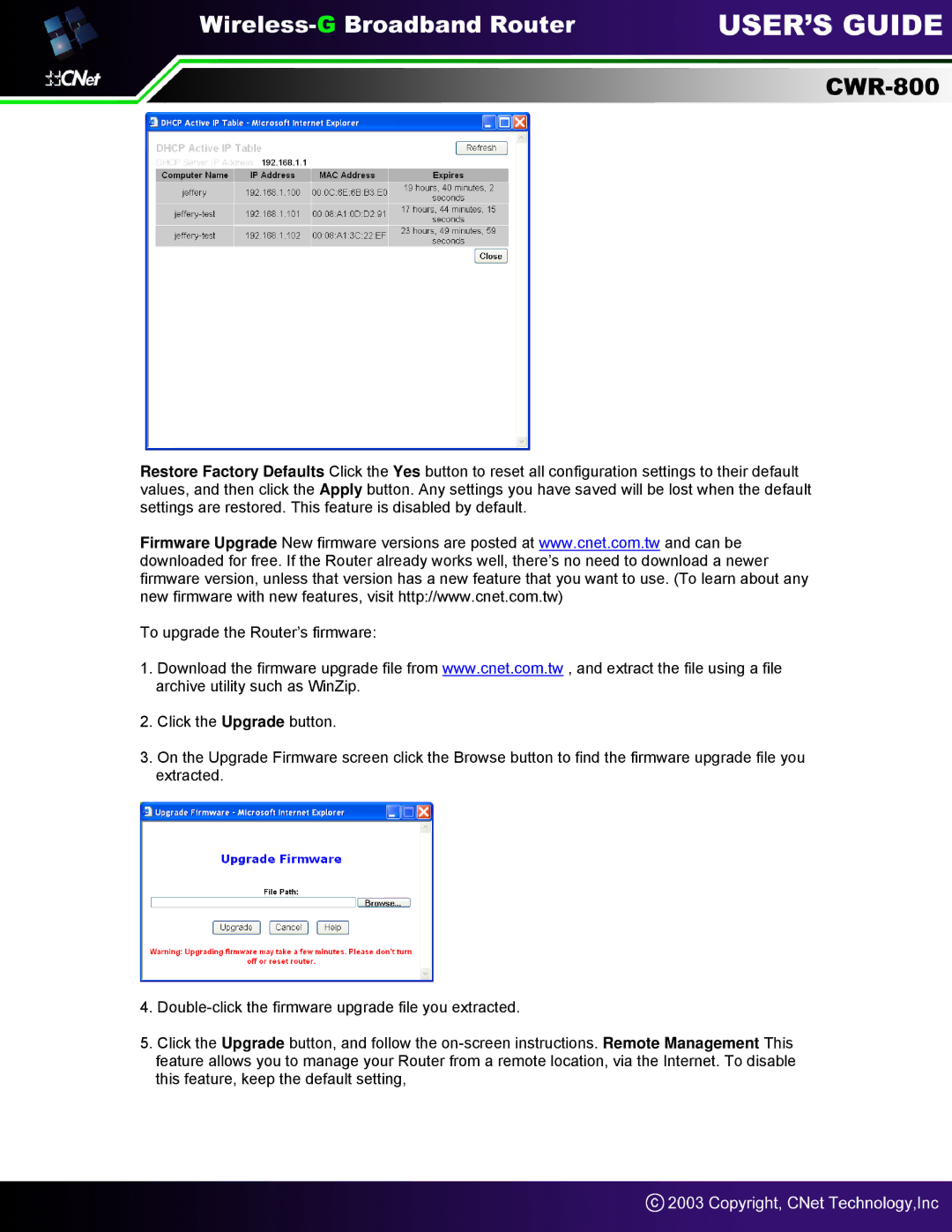 CNet Technology CWR-800 manual 