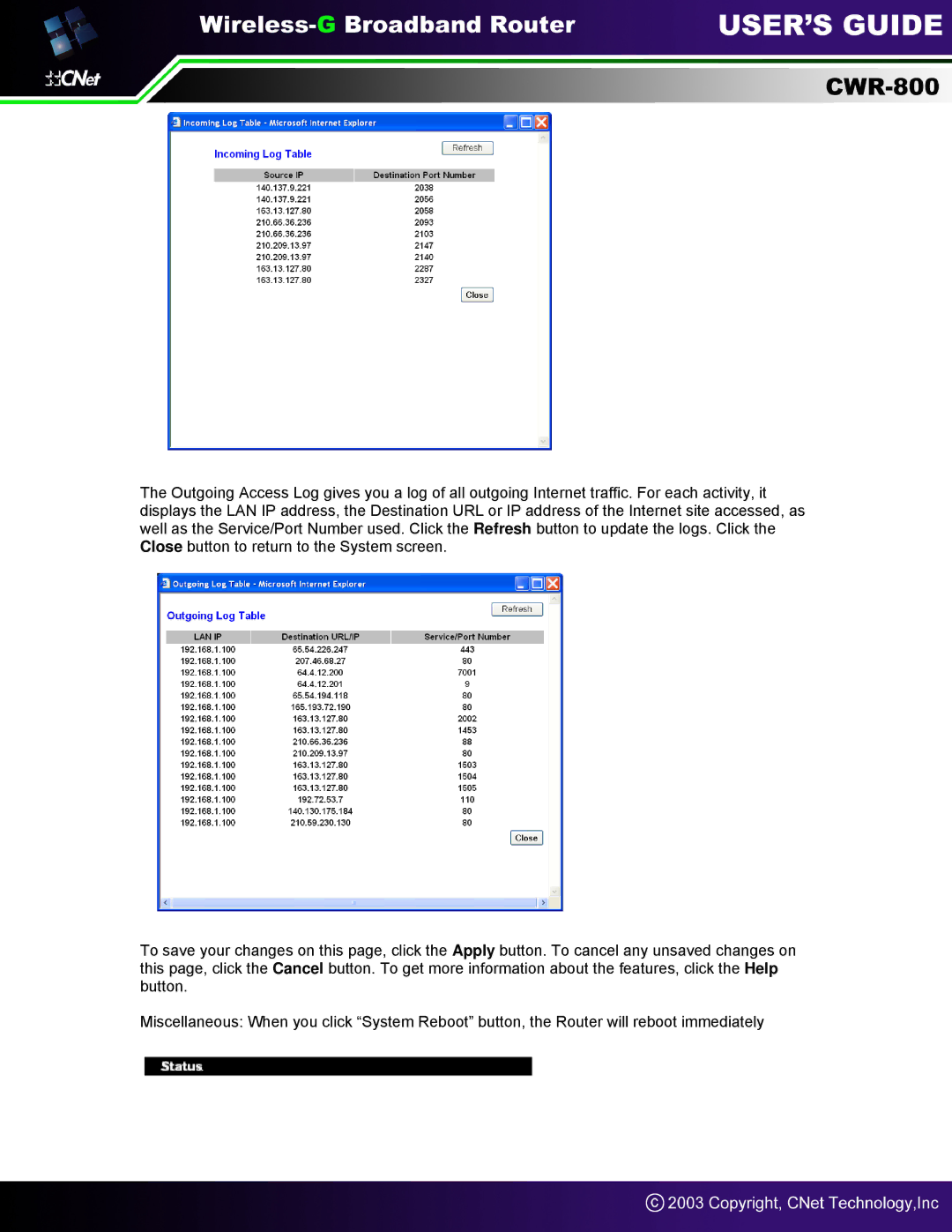 CNet Technology CWR-800 manual 