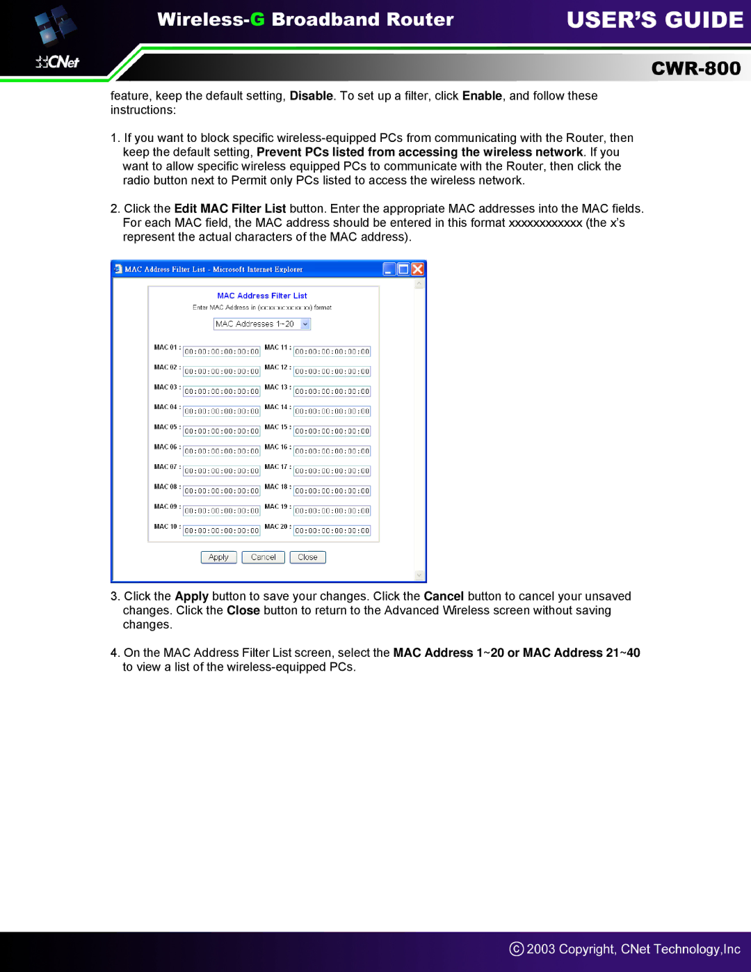 CNet Technology CWR-800 manual 