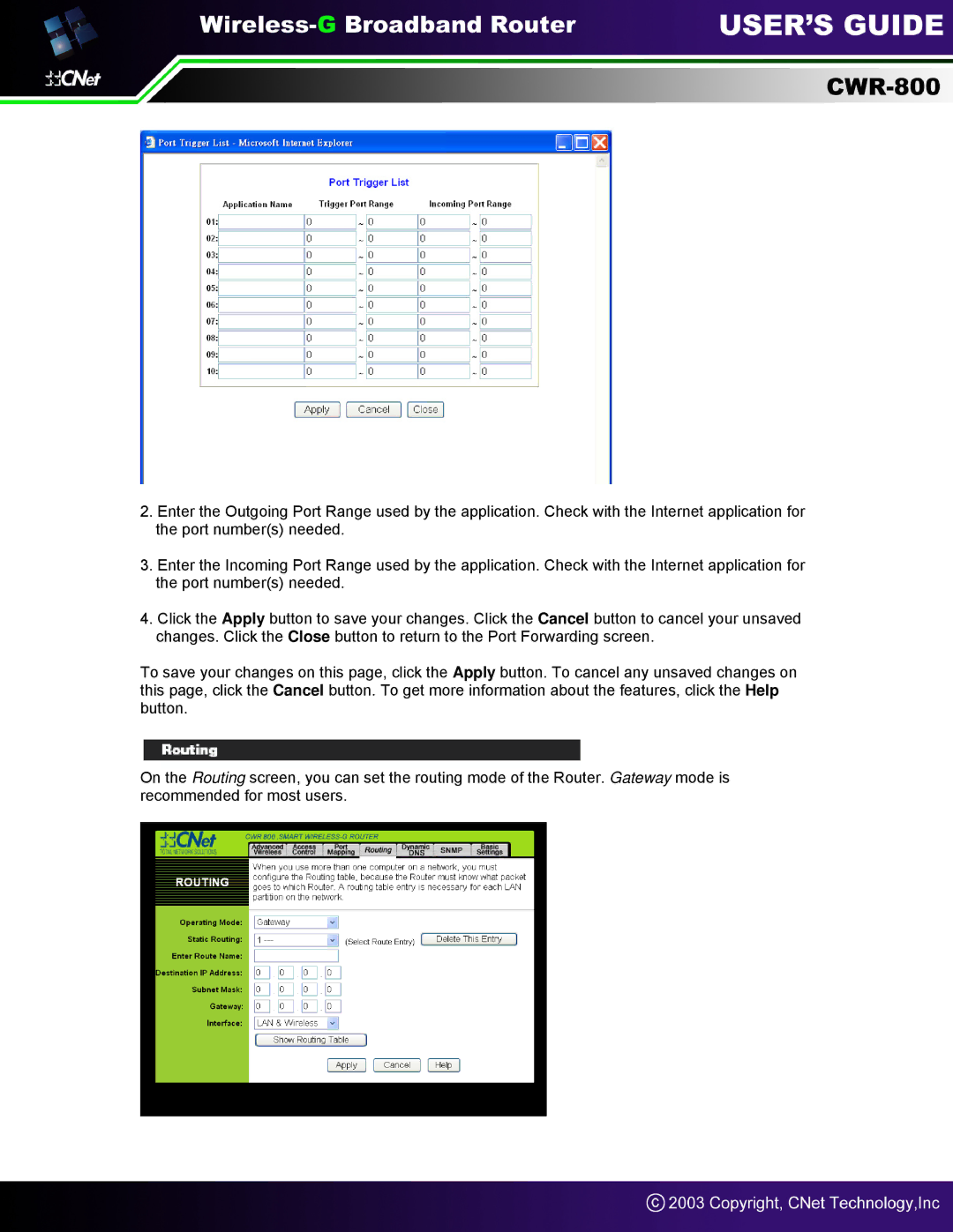 CNet Technology CWR-800 manual 