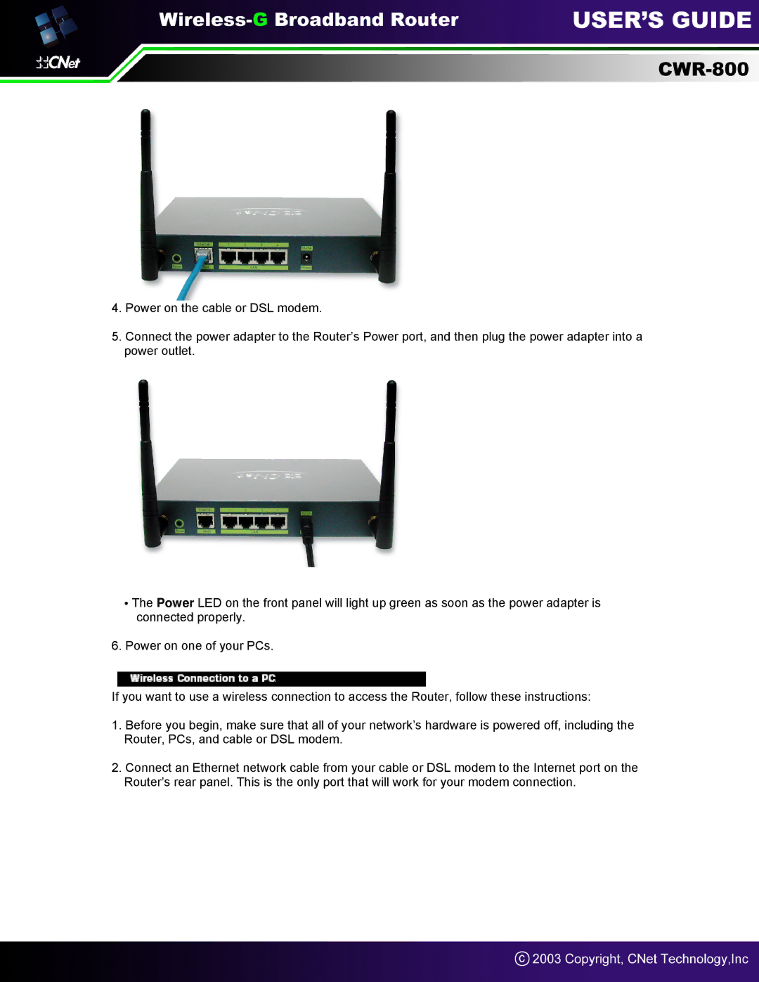 CNet Technology CWR-800 manual 