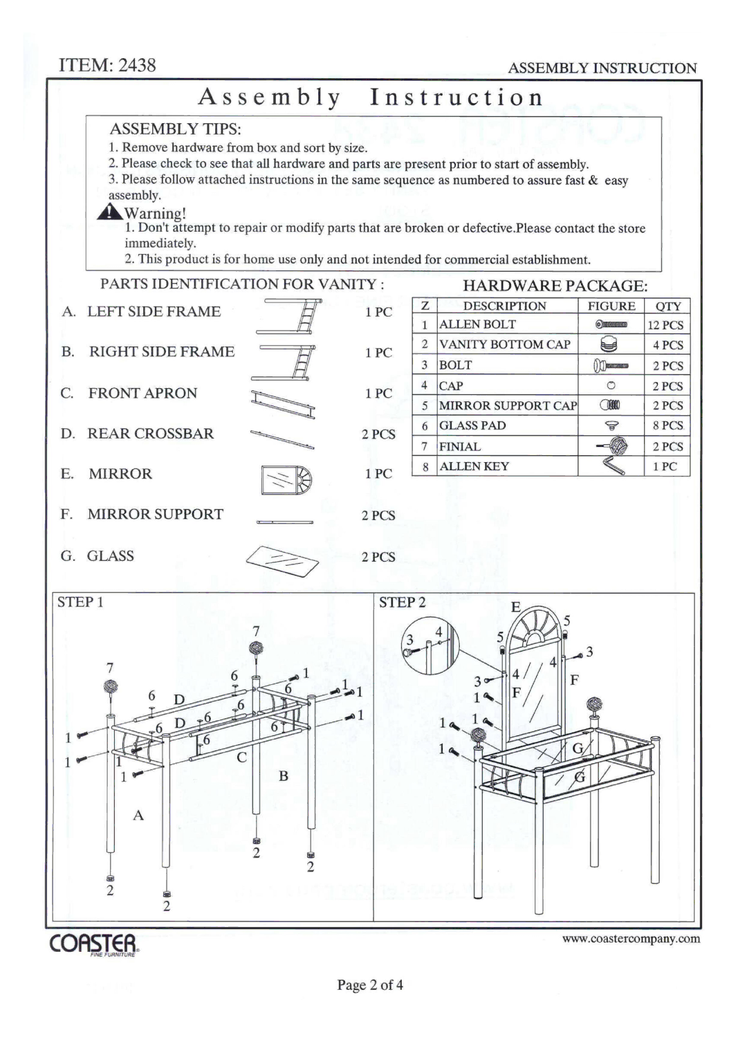 Coast 2438 manual 