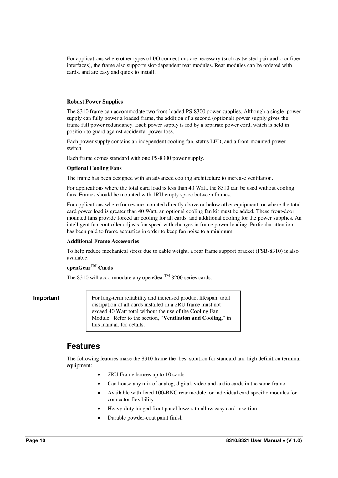 Cobalt Networks 8310(-C), 8321(-C) user manual Features, Robust Power Supplies 