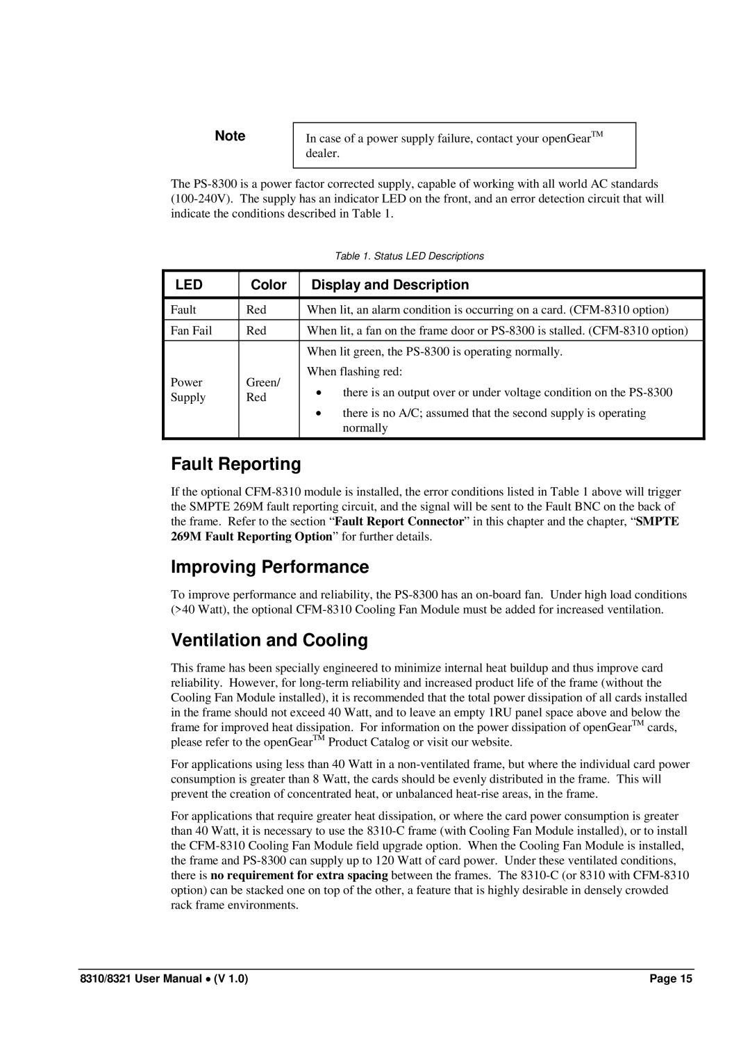 Cobalt Networks 8321(-C) Fault Reporting, Improving Performance, Ventilation and Cooling, Color Display and Description 