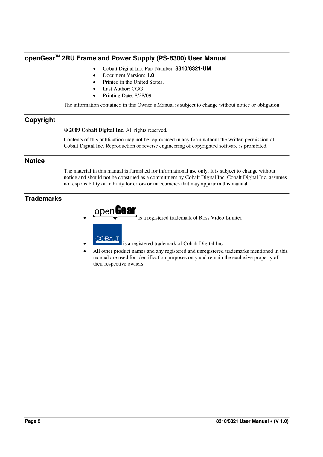 Cobalt Networks 8310(-C), 8321(-C) user manual Copyright, Trademarks 