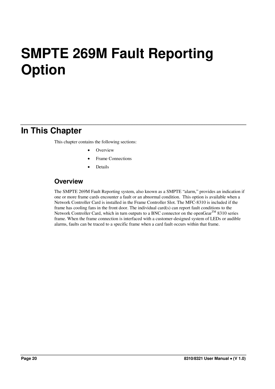 Cobalt Networks 8310(-C), 8321(-C) user manual Smpte 269M Fault Reporting Option, This Chapter 