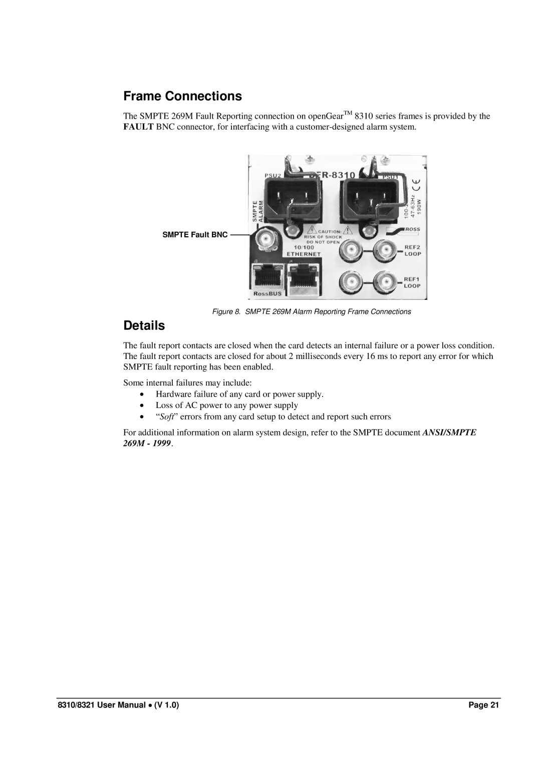 Cobalt Networks 8321(-C), 8310(-C) user manual Frame Connections, Details 