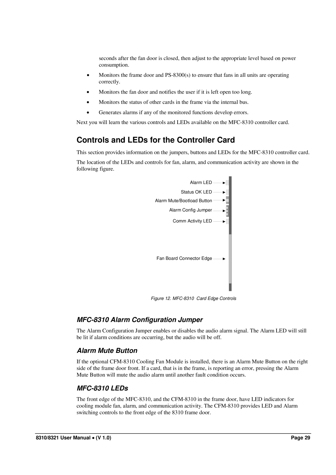 Cobalt Networks 8321(-C) Controls and LEDs for the Controller Card, MFC-8310 Alarm Configuration Jumper, Alarm Mute Button 