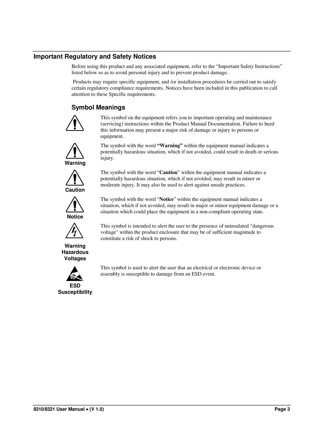 Cobalt Networks 8321(-C), 8310(-C) user manual Important Regulatory and Safety Notices, Symbol Meanings 