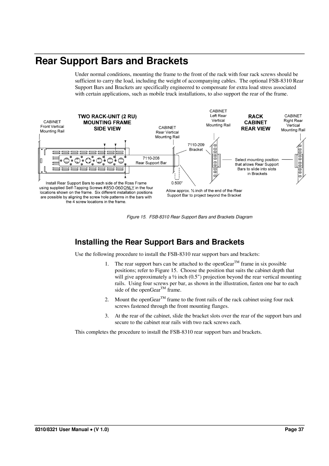 Cobalt Networks 8321(-C), 8310(-C) user manual Installing the Rear Support Bars and Brackets 