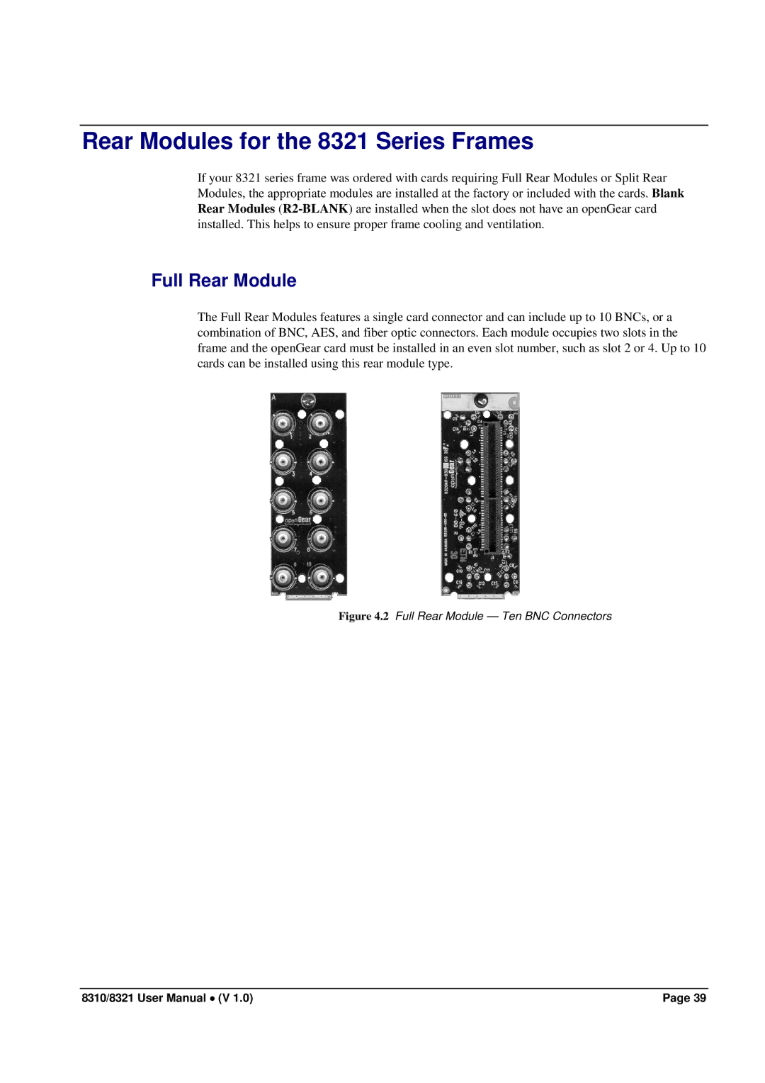 Cobalt Networks 8321(-C), 8310(-C) user manual Rear Modules for the 8321 Series Frames 
