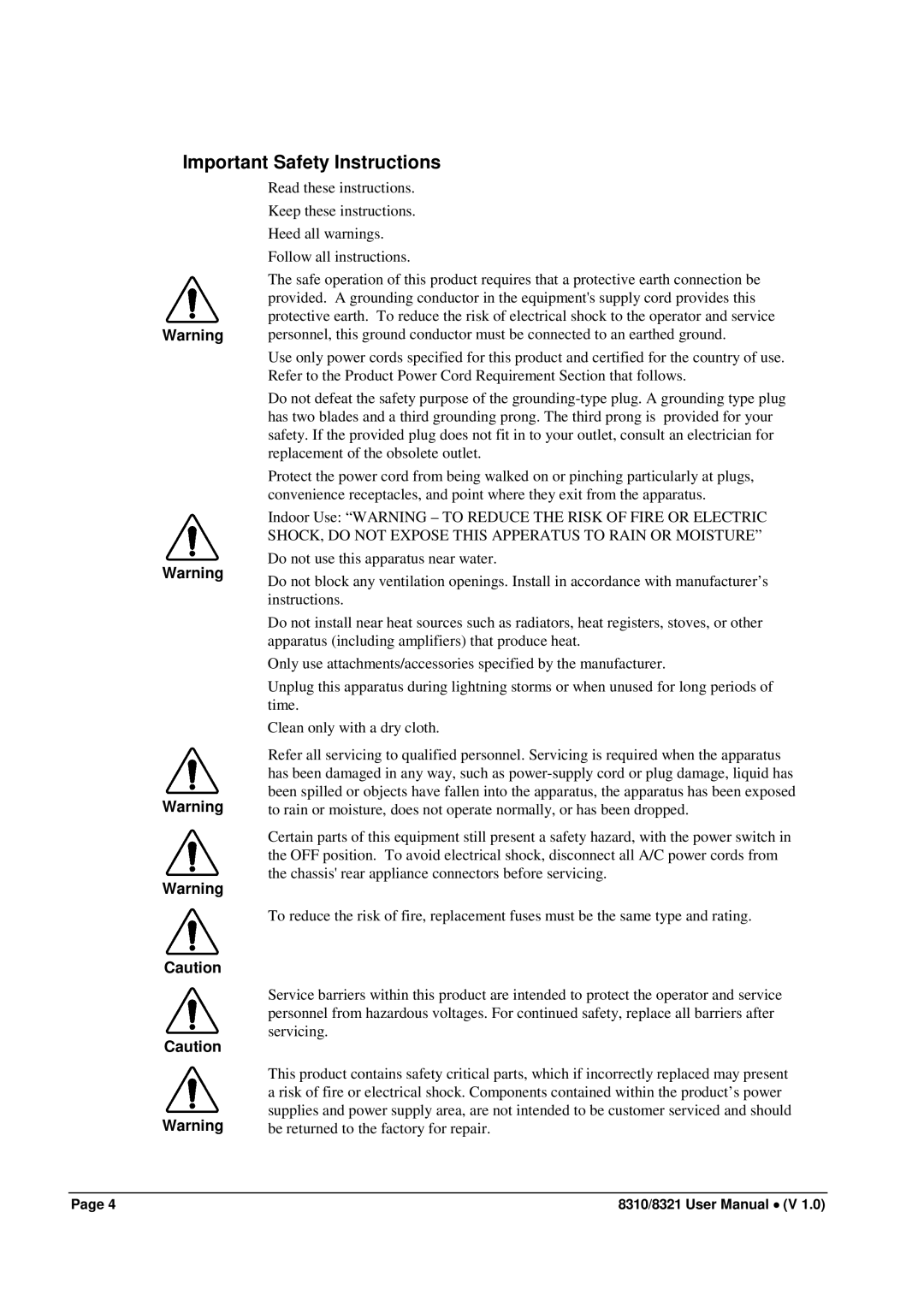 Cobalt Networks 8310(-C), 8321(-C) user manual Important Safety Instructions 