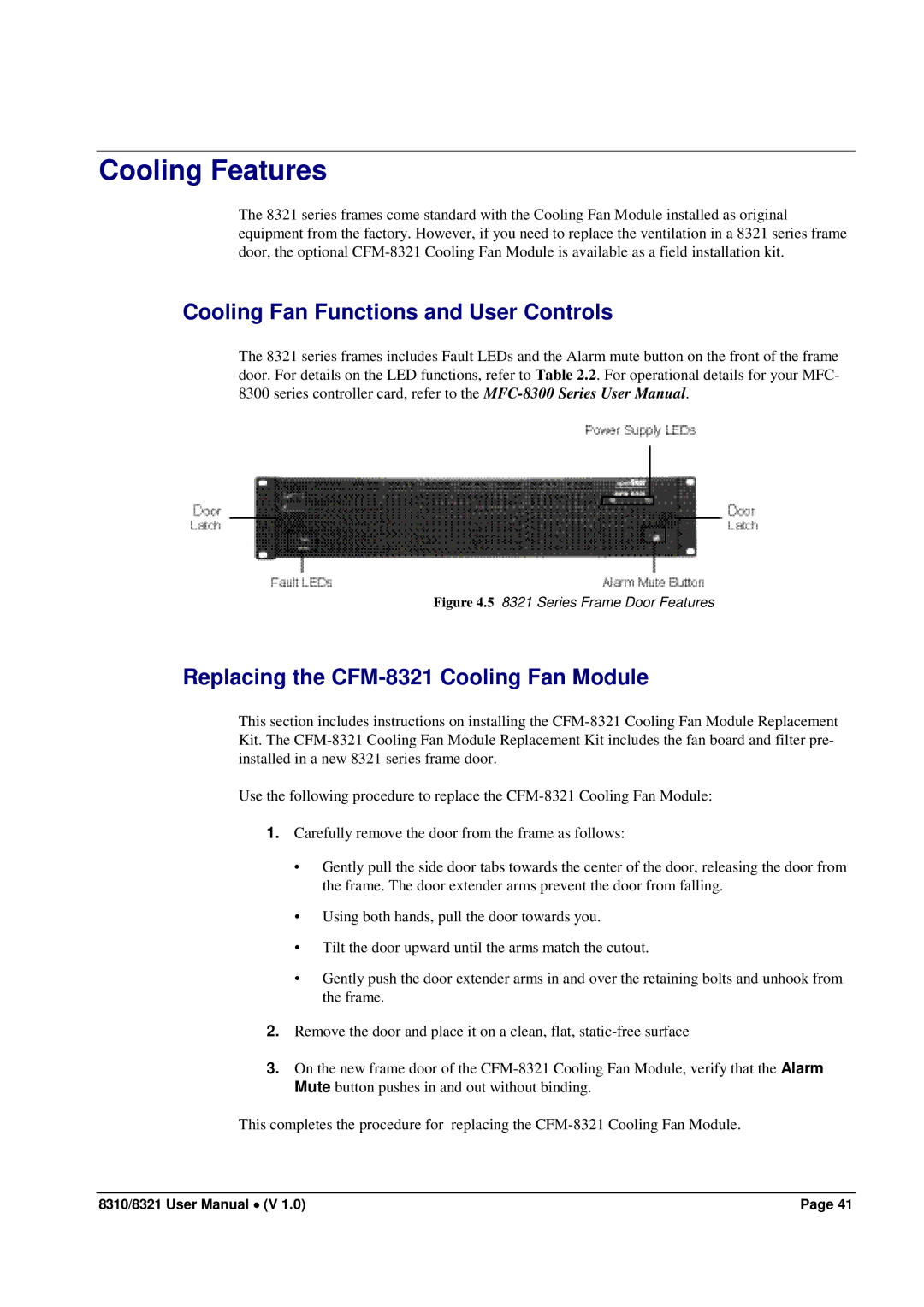 Cobalt Networks 8321(-C), 8310(-C) user manual Cooling Features 