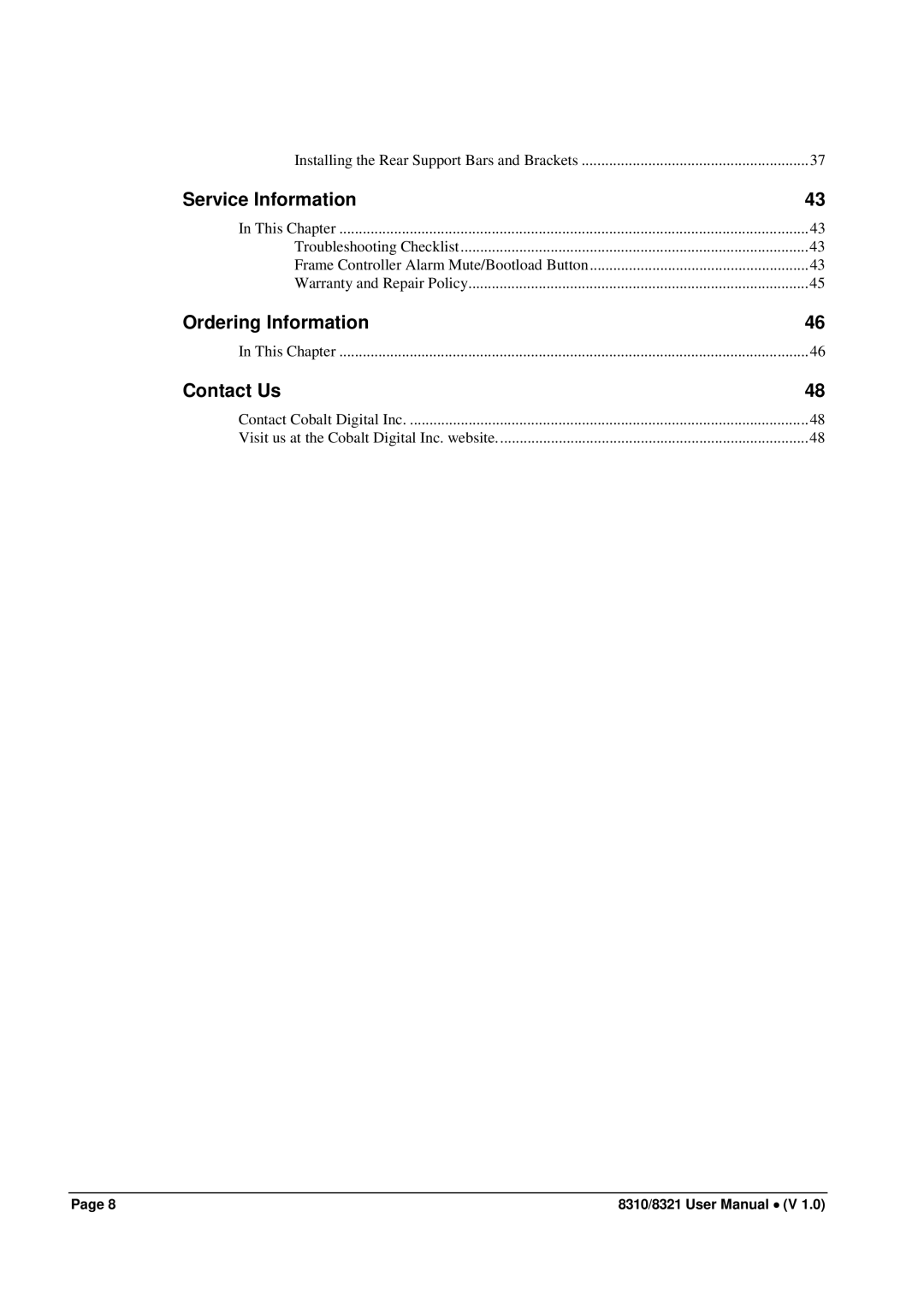 Cobalt Networks 8310(-C), 8321(-C) user manual Service Information, Ordering Information, Contact Us 