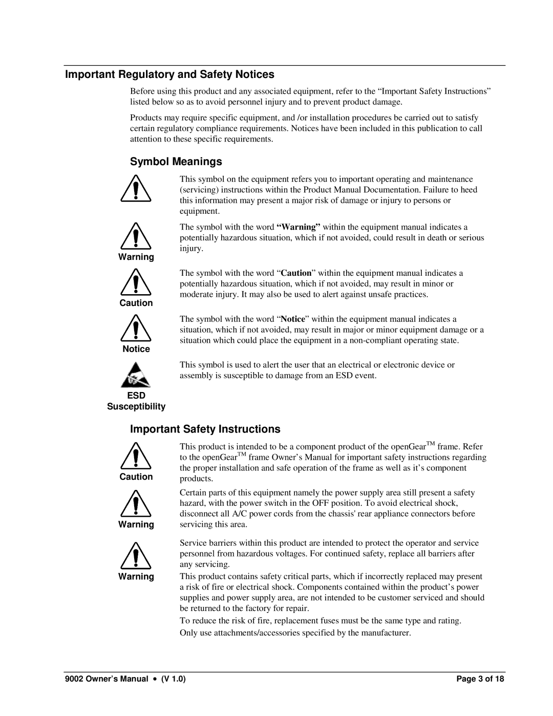 Cobalt Networks 9002 owner manual Important Regulatory and Safety Notices, Symbol Meanings, Important Safety Instructions 